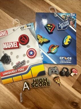 New set of 16 Justice League & Marvel Gamer Shoe Charms - authentic croc charms
